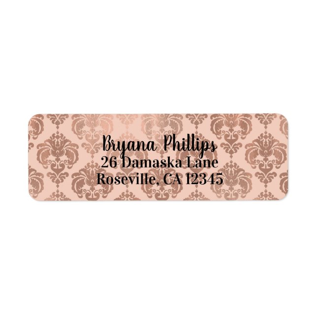 Étiquette Rose Gold Blush Rose Moderne Glam Damask (Devant)