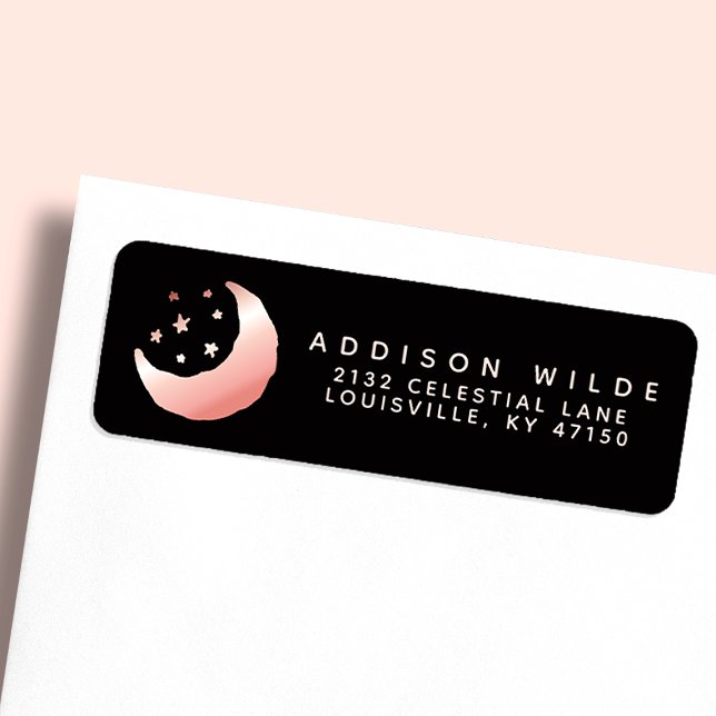 Étiquette Rose Gold Céleste Croissant de Lune Adresse de Ret (Créateur téléchargé)