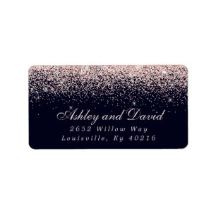Étiquette Rose Gold Confetti Bleu Marine Adresse Moderne