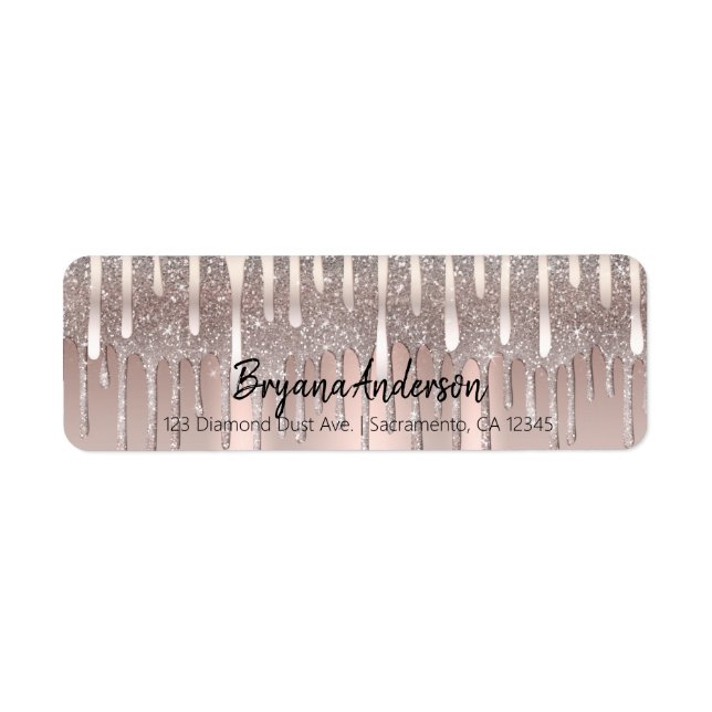 Étiquette Rose Gold Diamant Pailleté Goutte Rose Glacé Sweet (Devant)