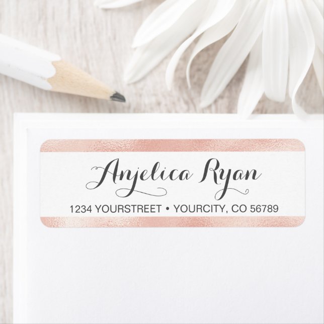 Étiquette Rose Gold Faux Foil Adresse de retour (En situation)