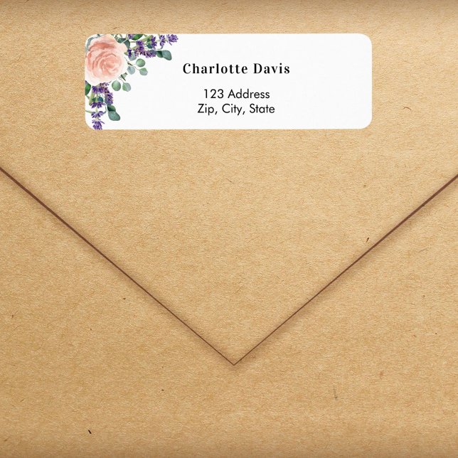 Étiquette Rose gold fleurs de lavande adresse de retour  (Créateur téléchargé)