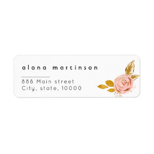 Étiquette Rose Gold Floral Mariage adresse de retour Label