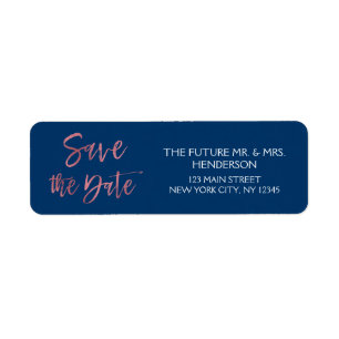 Étiquette Rose Gold Foil et bleu marine Enregistrer la date