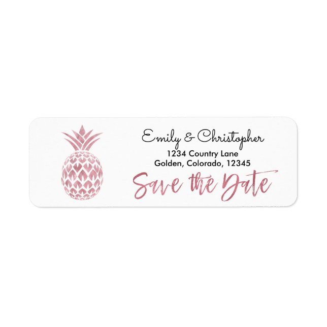 Étiquette Rose Gold Foil Wedding Enregistrer la date Ananas (Devant)