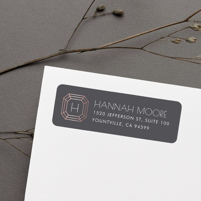 Étiquette Rose Gold Gemstone Monogram Adresse de retour (Créateur téléchargé)