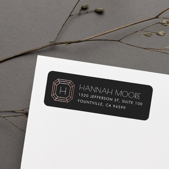 Étiquette Rose Gold Gemstone Monogram Adresse de retour (Créateur téléchargé)