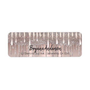Étiquette Rose Gold Glitter Diamant Goutte Rose Rose Clair D
