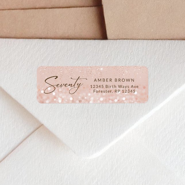 Étiquette Rose Gold Glitter Etiquette Adresse de Retour 70e  (Rose Gold Glitter 70th Birthday Return Address Label)