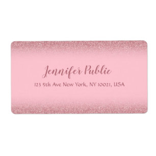 Étiquette Rose Gold Glitter Handwritten Template Shipping