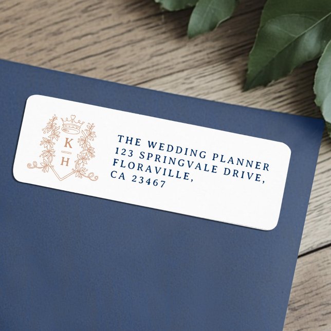 Étiquette Rose gold heart crown monogram wedding (Créateur téléchargé)