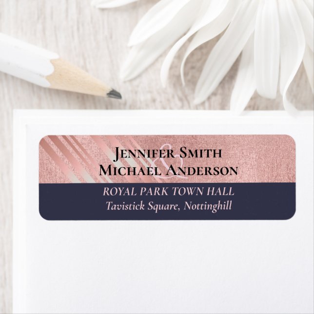 Étiquette Rose Gold Marine Parties scintillant bleue  Foil L (En situation)