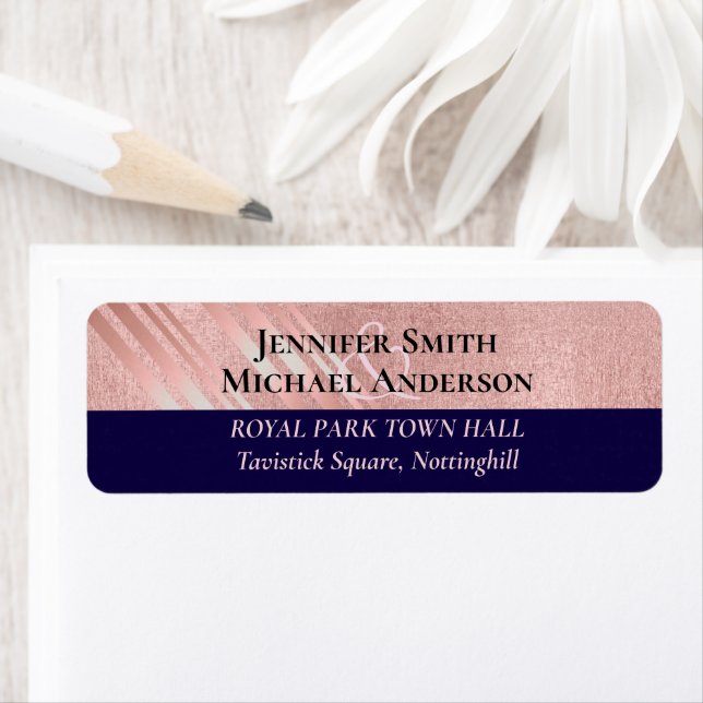 Étiquette Rose Gold Marine Parties scintillant bleue  Foil L (En situation)