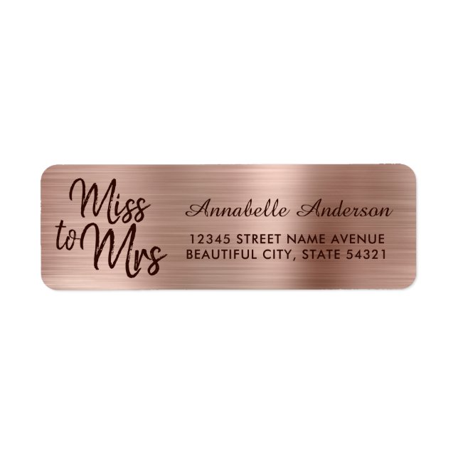Étiquette Rose Gold Métal Chic Pailleté Miss à Mme (Devant)
