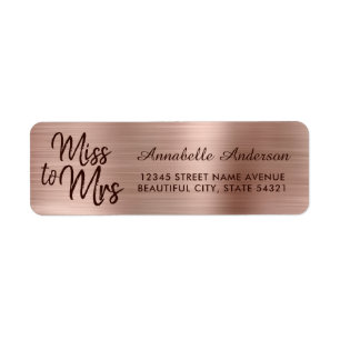 Étiquette Rose Gold Métal Pailleté Chic Rose Miss to Mrs