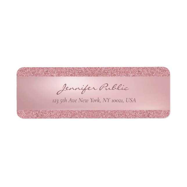 Étiquette Rose Gold Parties scintillant manuscrite Nom scrip (Devant)