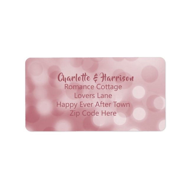 Étiquette Rose Gold Pink Modern Bokeh Glam Détails Mariage (Devant)