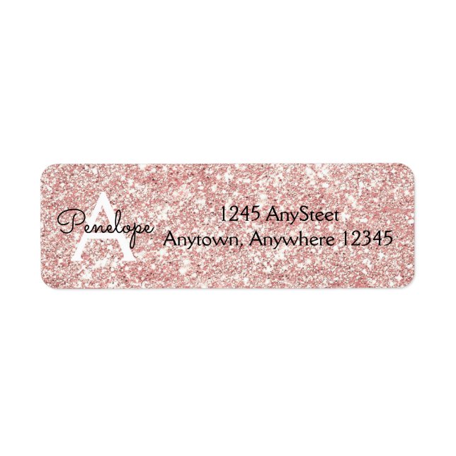 Étiquette Rose Gold Rose Parties scintillant Monogramme Adre (Devant)