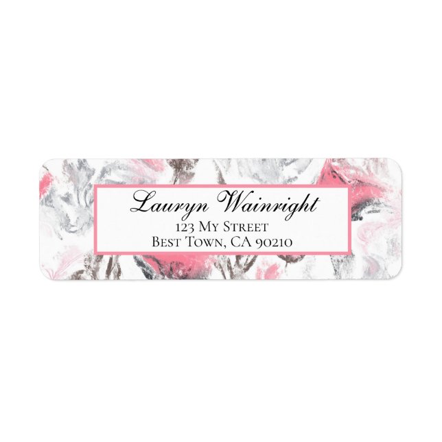 Étiquette Rose gris blanc Abstrait Floral Personnalisé (Devant)