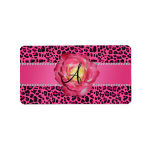 Étiquette Rose léopard rose monogramme