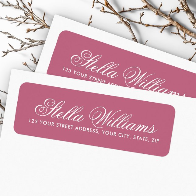 Étiquette Rose mauve écriture calligraphique romantique (Rose mauve romantic calligraphy script label)