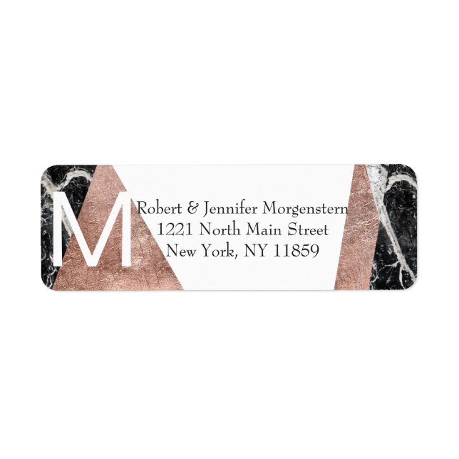 Étiquette Rose moderne Gold et Monogramme de marbre Adresse (Devant)