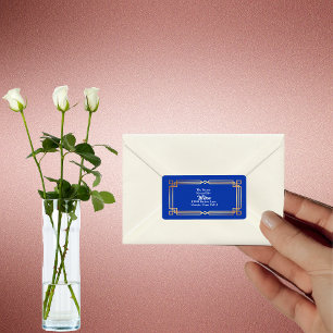 Étiquette Rose moderne Gold Frontière Marine Blue Adresse de