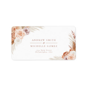 Étiquette Rose Muet Pampas Terracotta Boho Adresse du Mariag