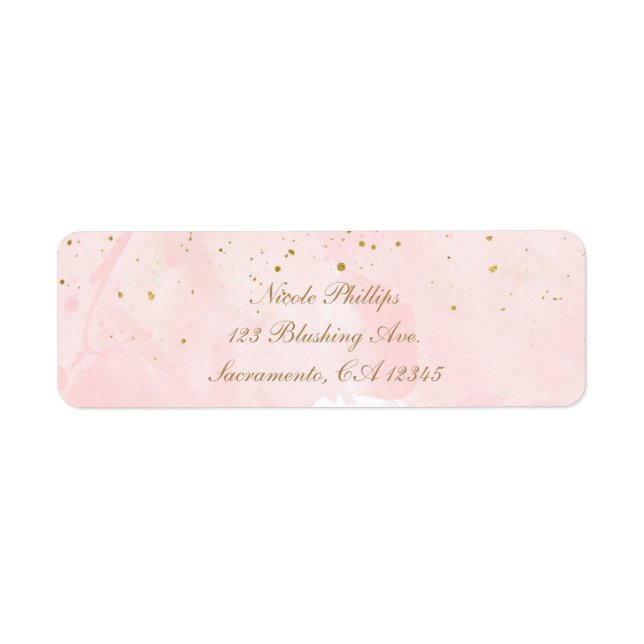 Étiquette Rose Pâle et Doré Mariage Moderne avec Taches (Devant)