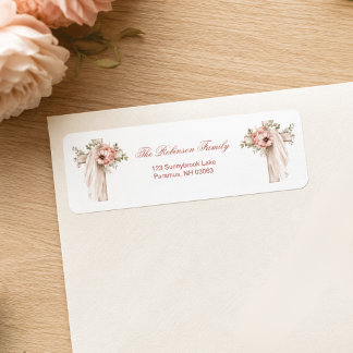 Étiquette Rose Pâle Floral Croix Baptême