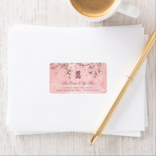 Étiquette Rose Peach Blossoms Floral Chinese Mariage Adresse
