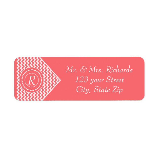 Étiquette Rose Pink Monogrammé Chevron (Devant)