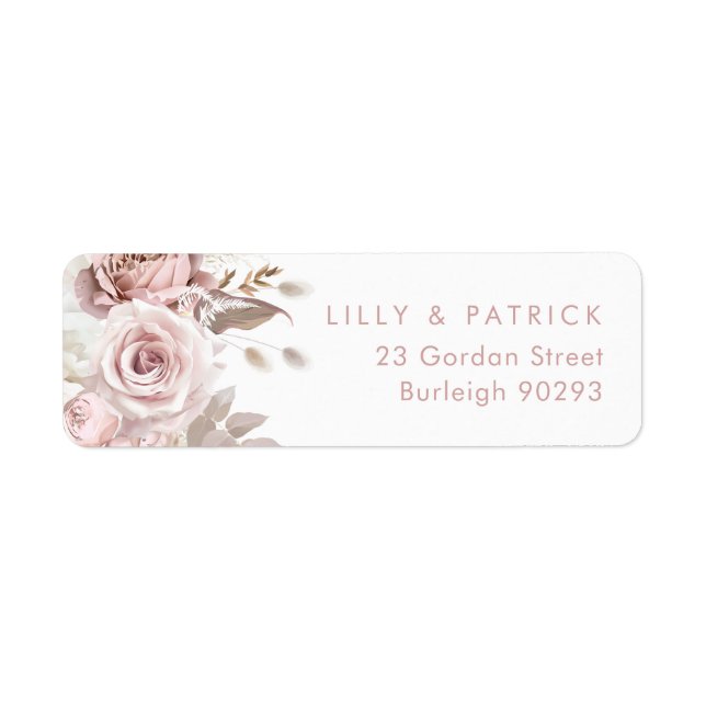 Étiquette Rose Poussiéreuse & Blush Adresse de Retour de Mar (Devant)