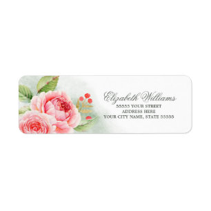 Étiquette Rose romantique Aquarelle Mariage adresse de retou