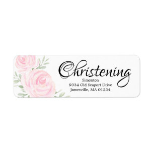 Étiquette Rose rose Floral Christening Retourner l'adresse É