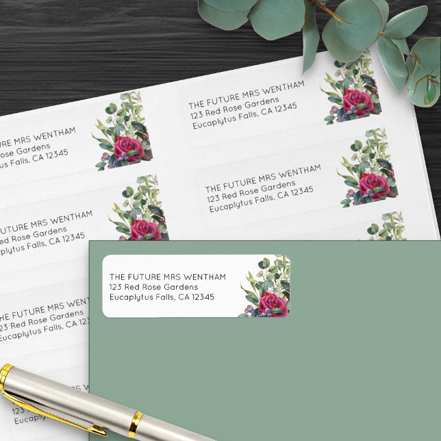 Étiquette Rose rouge et Eucalyptus Simple Mariage Enveloppe (Future Mrs wedding address labels from my Red Rose and Eucalyptus Wedding Collection)