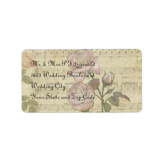 Étiquette Rose vintage et partition de musique jeu mariage