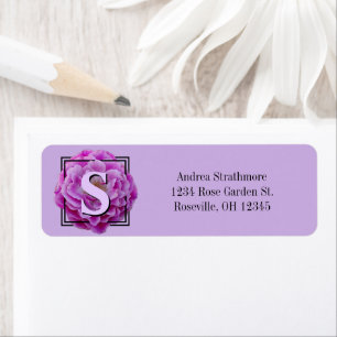 Étiquette Rose violet et lavande / cadre Carré / Monogramme