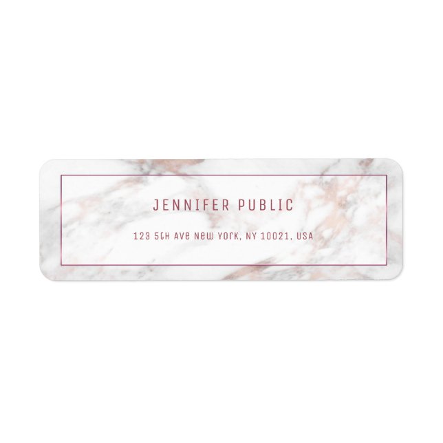 Étiquette Rosegold Marble Moderne Modèle Adresse de retour (Devant)