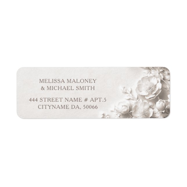 Étiquette Roses Blanches Fleurs 3D |  Mariage (Devant)