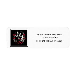 Étiquette Roses blanches rouges & noires Squelette Couple Ma