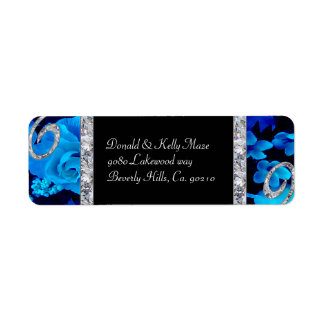 Étiquette Roses Bleus brillants et Mariage de perles de diam