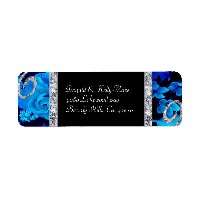 Étiquette Roses Bleus brillants et Mariage de perles de diam (Devant)