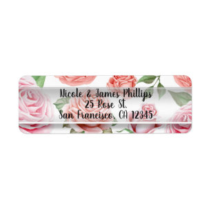 Étiquette Roses Corail Rose Pêche Feuillage Élégant