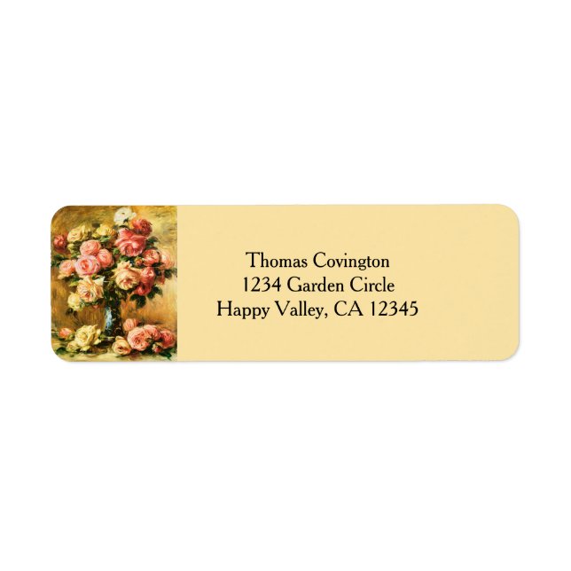 Étiquette Roses dans le Vase Renoir Art (Devant)