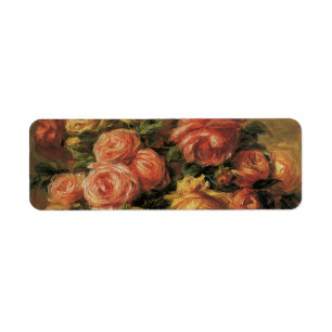 Étiquette Roses dans un Vase de Pierre Renoir, Art Vintage