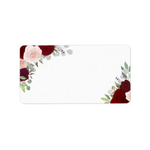 Étiquette Roses d'aquarelle rouge et rose Adresse du Mariage