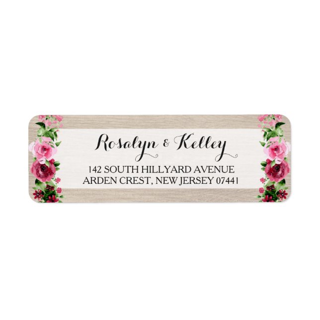 Étiquette Roses d'aquarelle Vintage Shabby sur bois rustique (Devant)