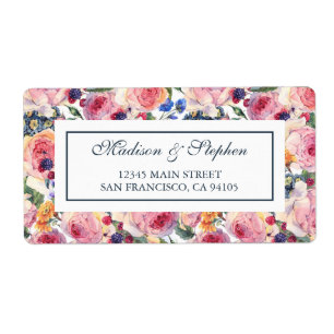 Étiquette Roses de l'anglais de l'aquarelle   - mariage
