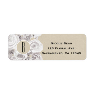 Étiquette Roses de l'Hiver Rustiques Blanches Kraft Floral M